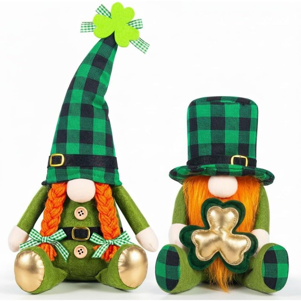 St Patrick's Day Gnomes Set Boy & Girl Irish Gnome with Weighted Bottom